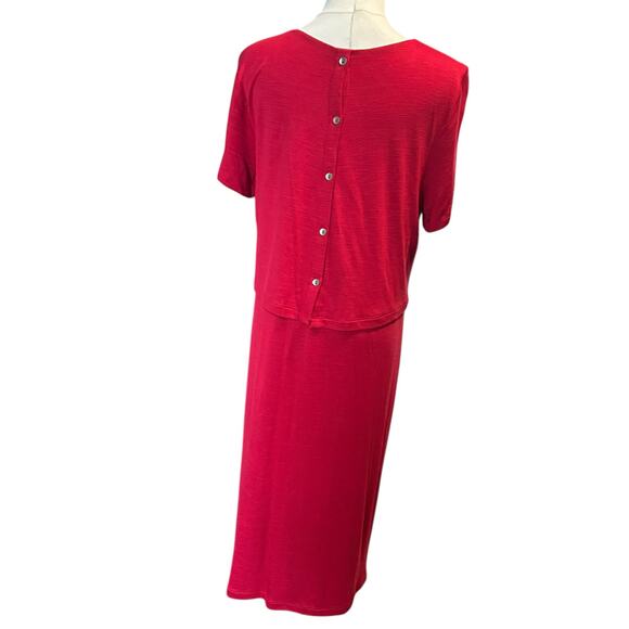 J. Jill Sangria Red Knit Layered Button Down Back Dress Size M Flowy Pockets - Picture 6 of 13